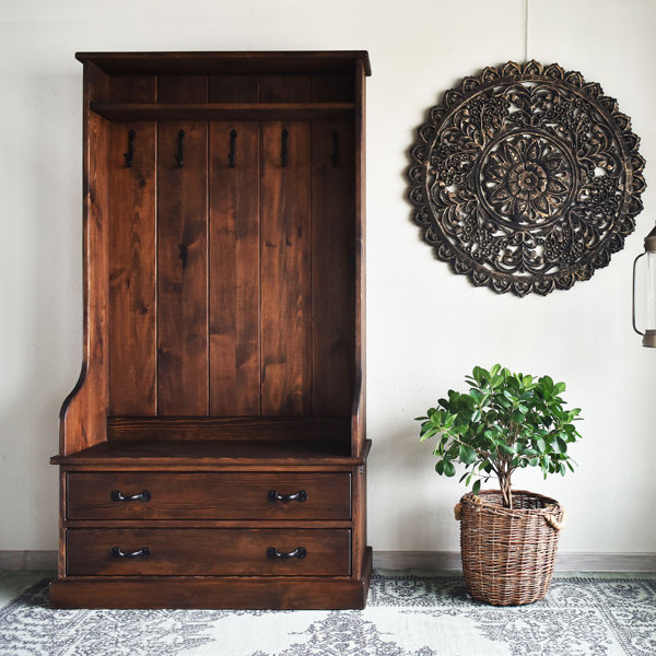 Three Posts Brundidge Pine Solid Wood Hall Tree with Bench and Shoe